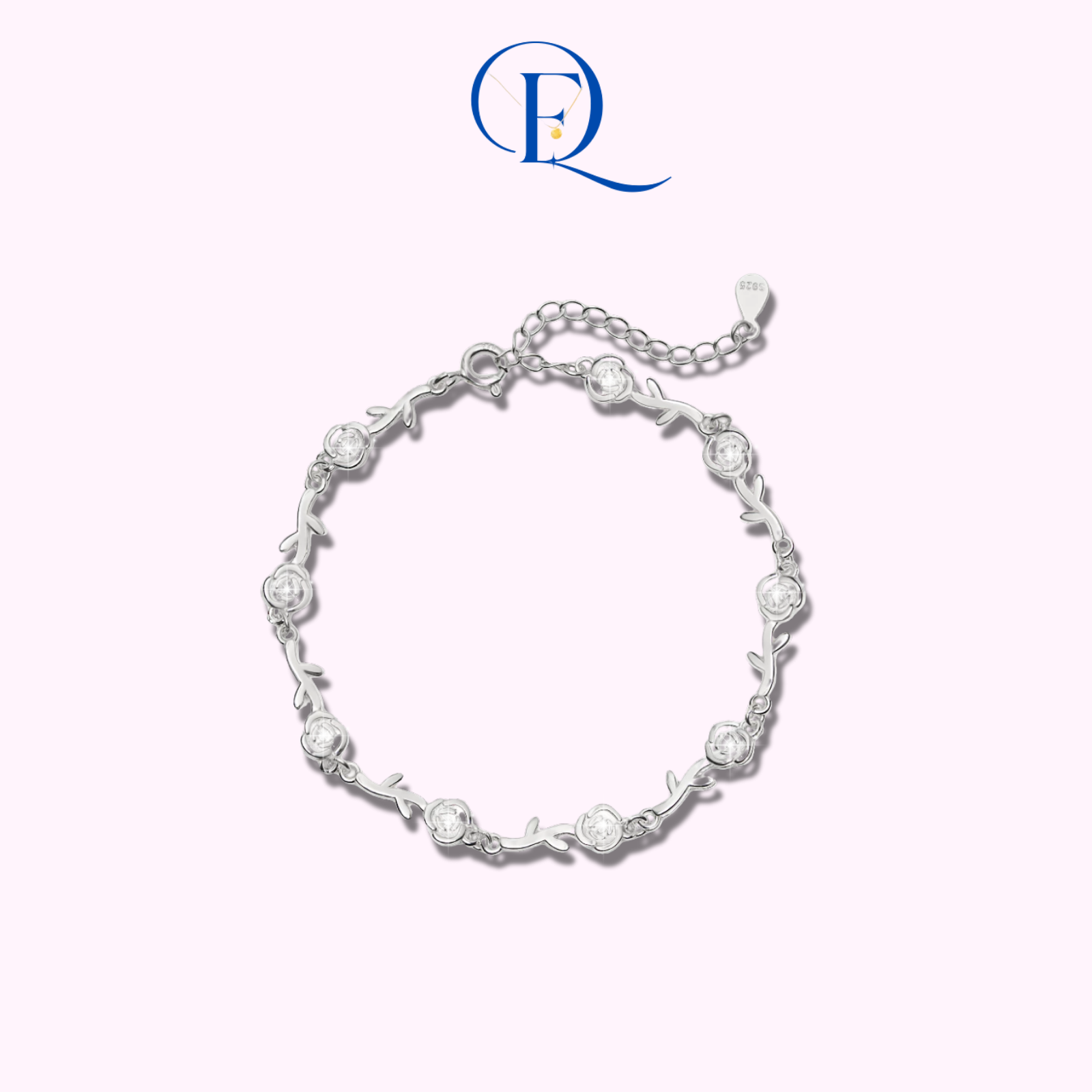 Vòng tay bạc nữ cao cấp Em Đẹp Jewelry hoa hồng cành lá nối tiếp – Lắc tay bạc nữ đẹp S925 EDJ-LT0503