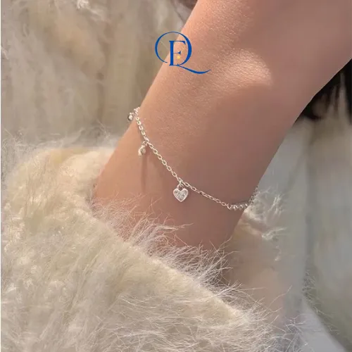 Lắc Tay Bạc Nữ Gắn Đá Tim Cao Cấp